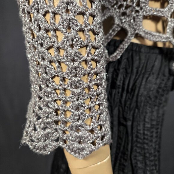 Vintage 90s Y2k grey Crochet Asymmetric Sweater Size M Boho Fairy Grunge - Picture 5 of 10